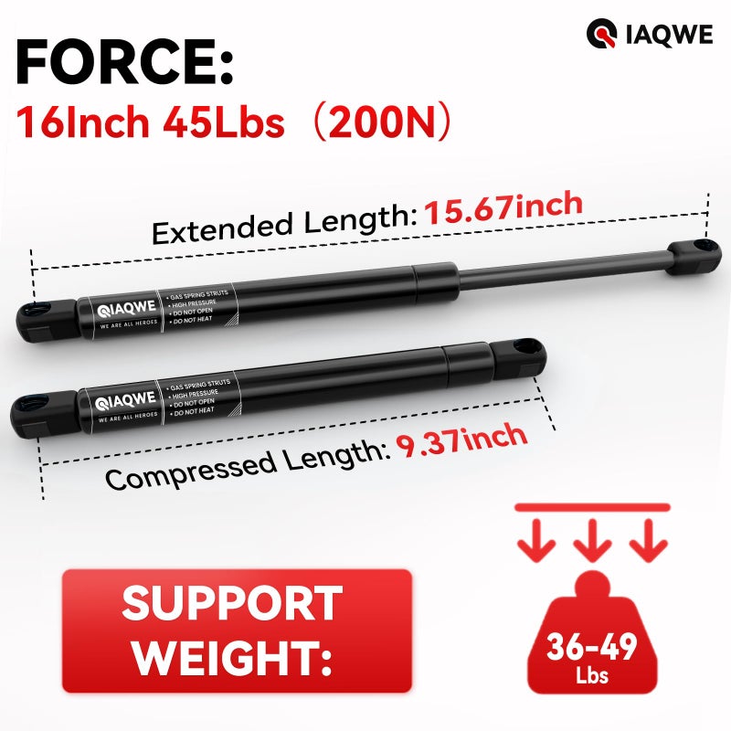 IAQWE C16-22331 16Inch 45Lbs Gas Struts for Leer/A.R.E/Snugtop Truck Cap Rear Window, 16" Gas Shocks Replacement for Pickup Canopy Topper Camper Shell Back Side Winow/Door, 2 PCS by IAQWE - Image 2